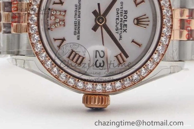 0121 Trendy Lady DateJust 28 SS RG TWF Diamonds Bezel 1:1 Best Edition White Dial Roman Markers on Jubilee Bracelet NH 2129